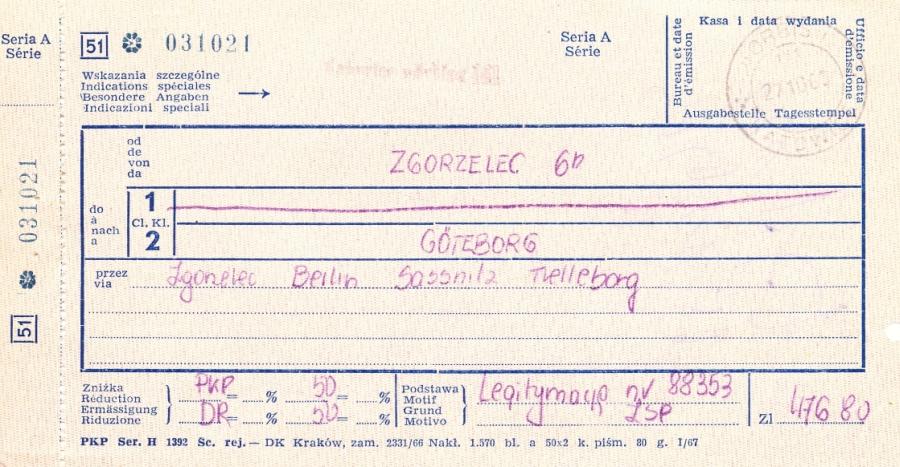 Bilet na trasie Zgorzelec-Göteborg /fot. archiwum prywatne JH
